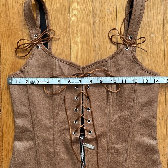 Leather-Look Bodice / Corset Top / Stays Brown Tan Fits Like XS / S Lace Up - Picture 12 of 14